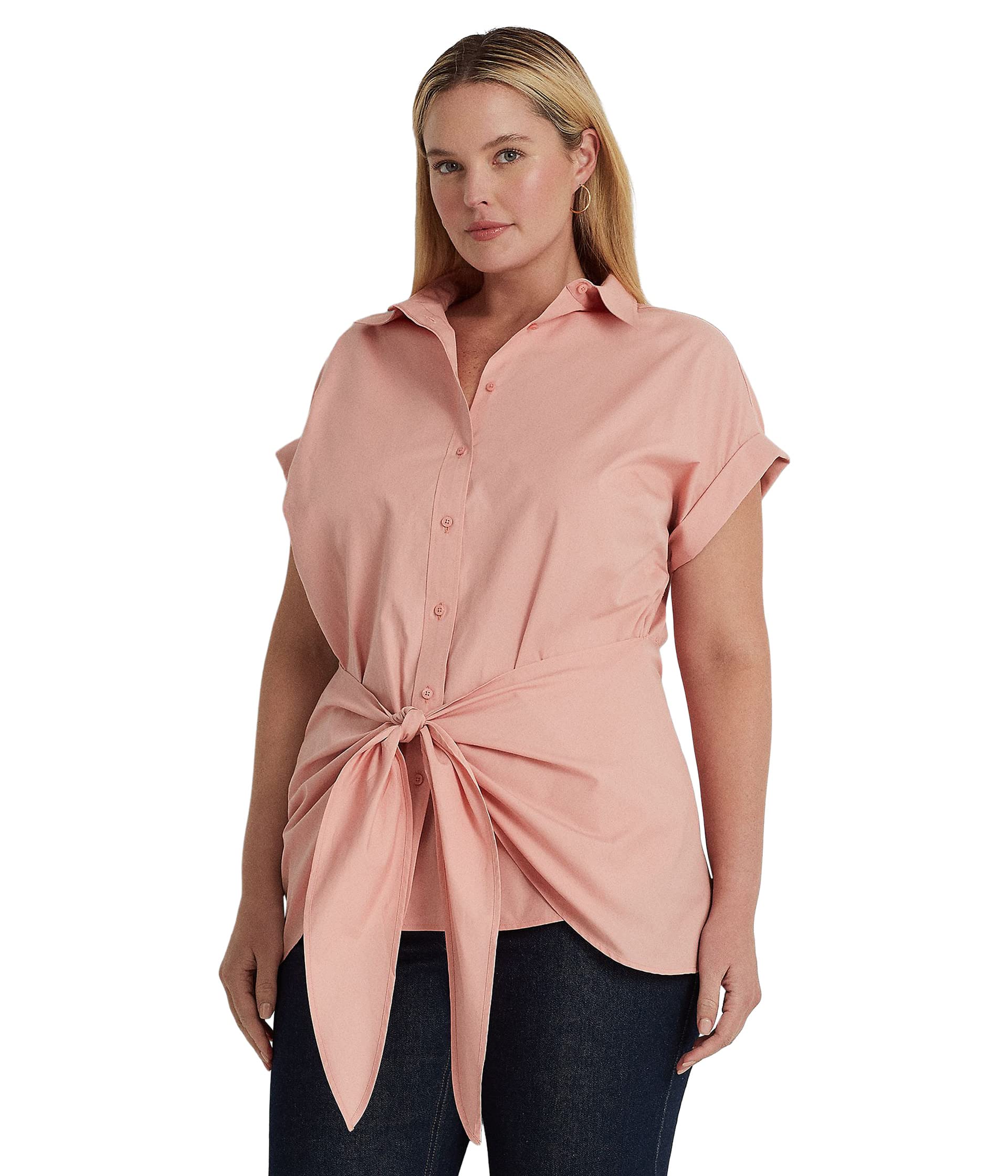 Женская Повседневная Рубашка LAUREN Ralph Lauren Plus Size Tie-Front Cotton Broadcloth Shirt LAUREN Ralph Lauren