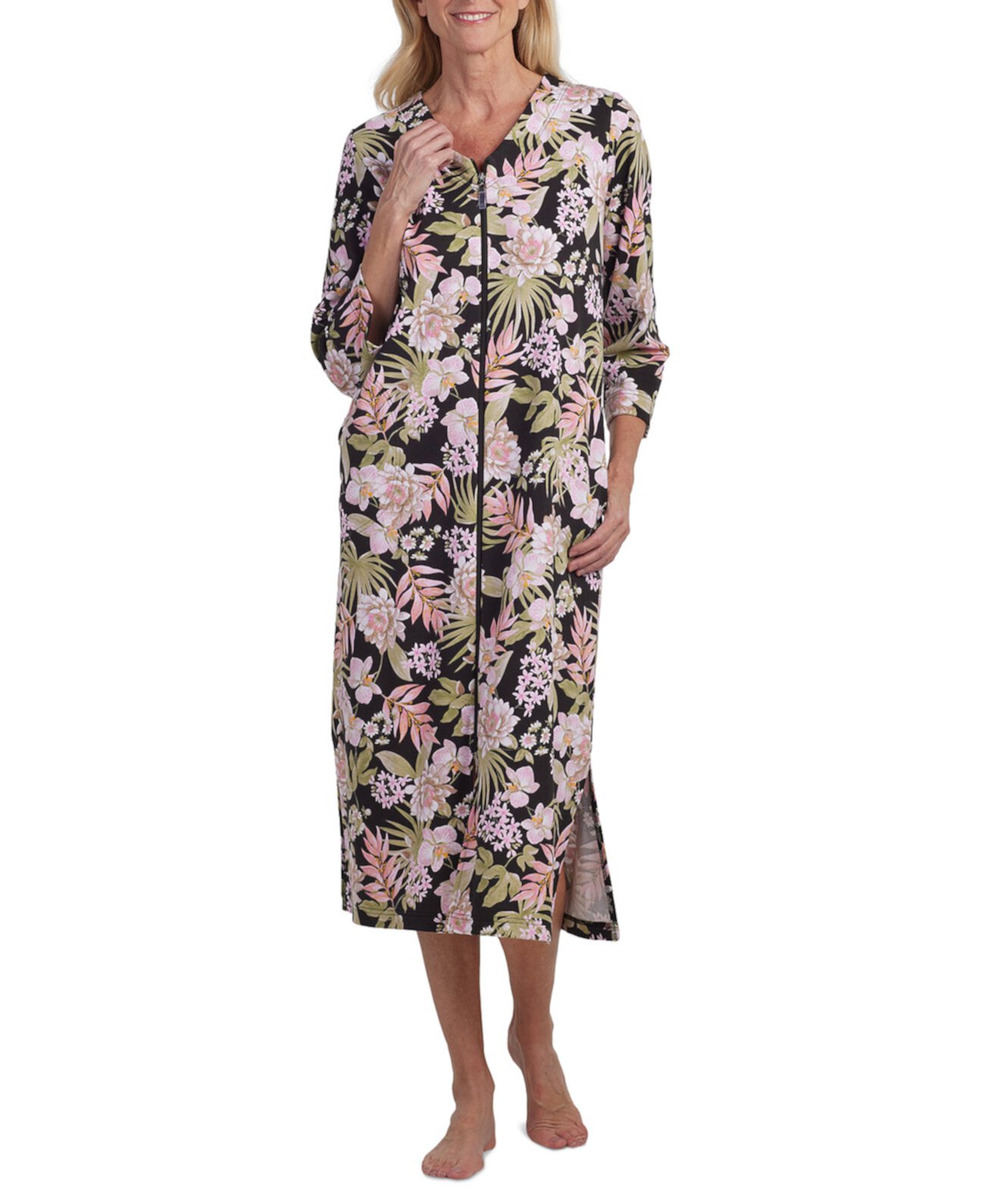Женский халат с длинными рукавами и цветочным принтом на молнии спереди Miss Elaine