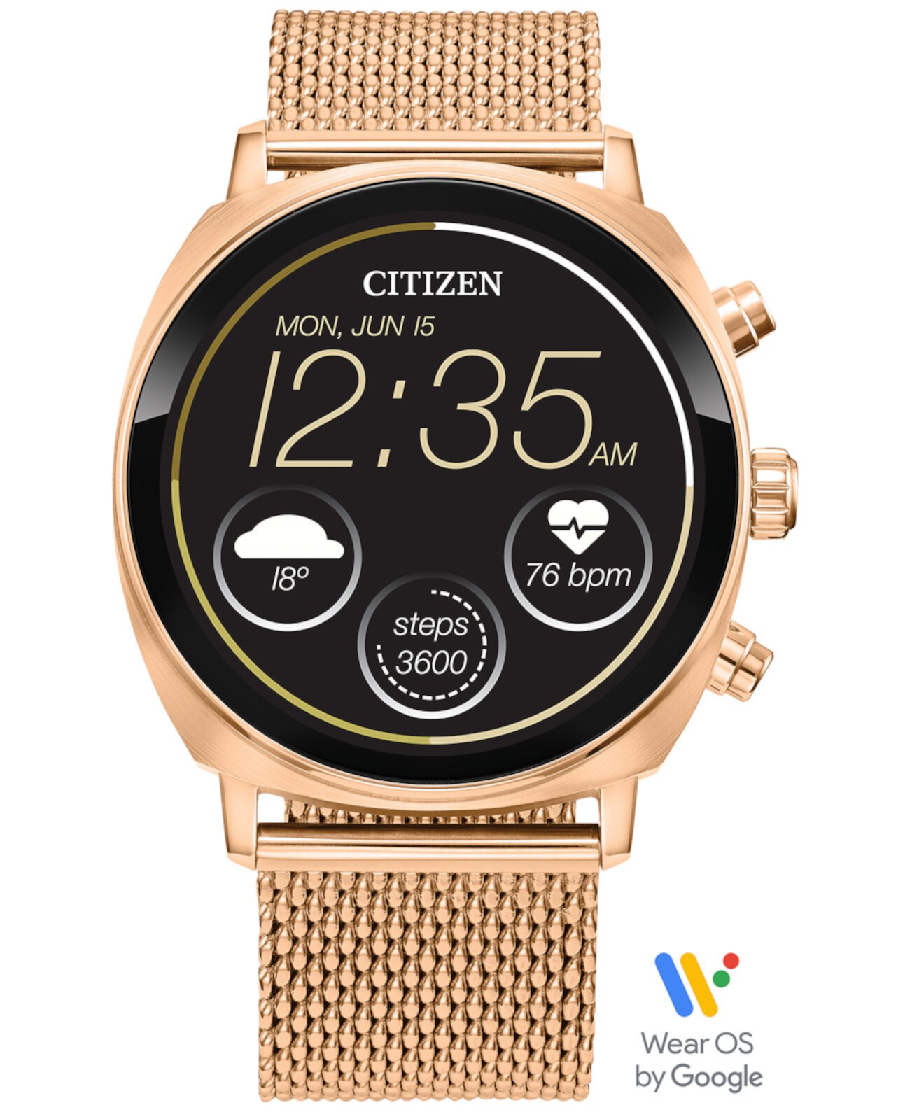 Смарт-часы унисекс CZ Smart Wear OS с сетчатым браслетом из нержавеющей стали с оттенком розового золота 41 мм Citizen
