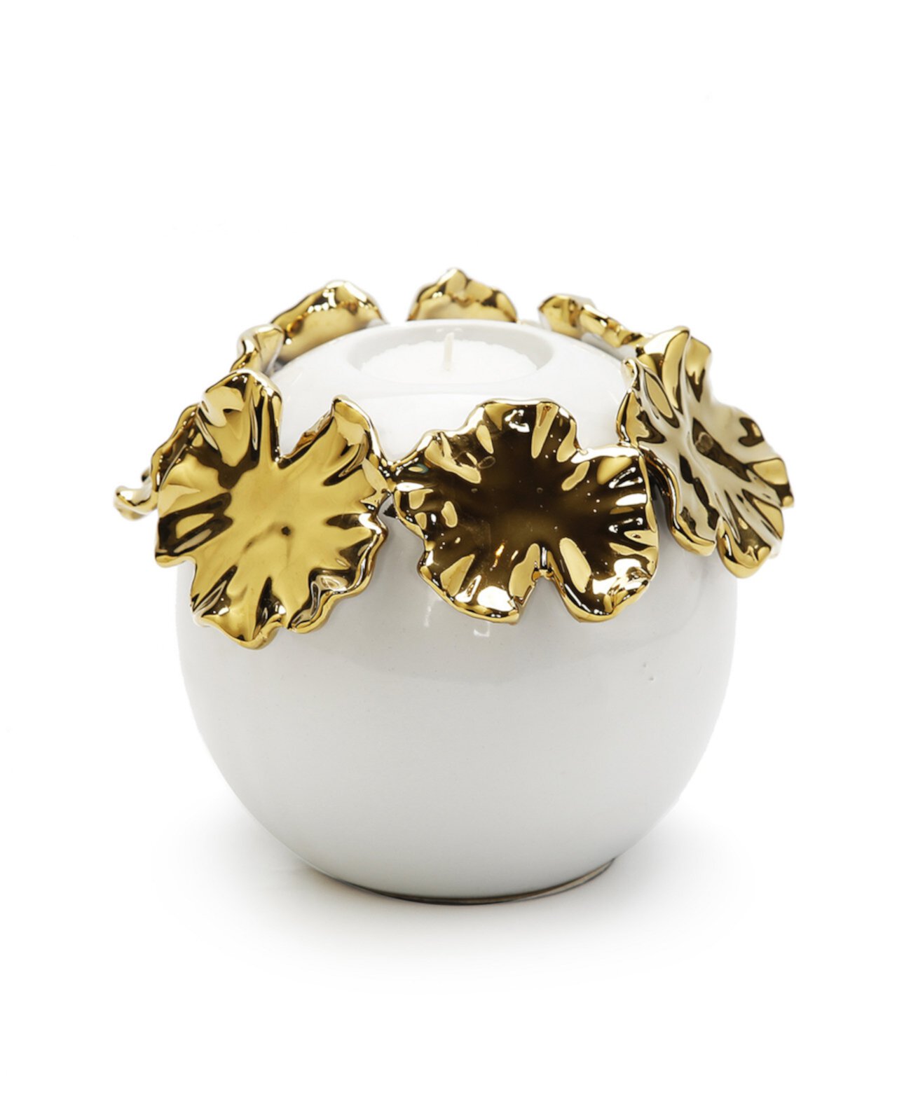 Белый керамический подсвечник с золотым цветочным узором Vivience