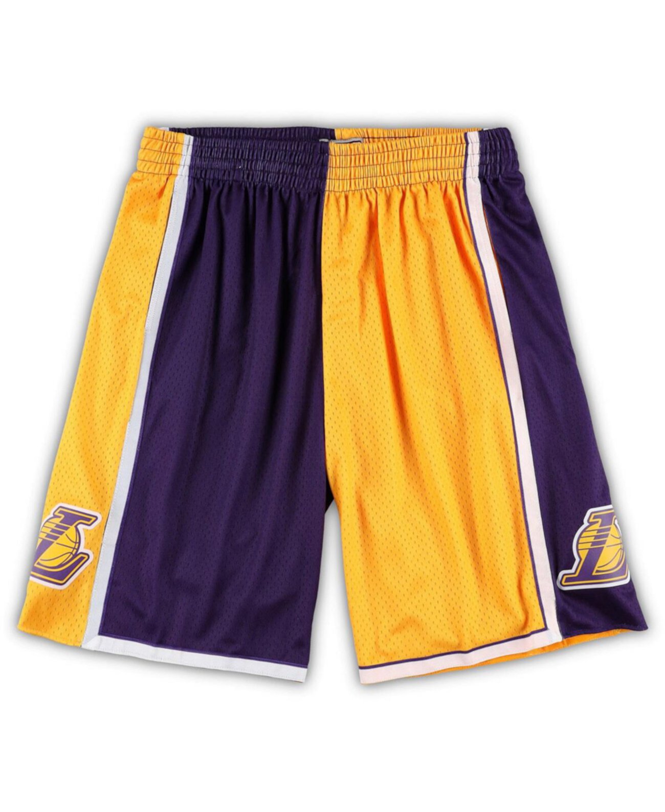 Мужские золотистые и фиолетовые шорты Los Angeles Lakers Big and Tall из твердой древесины Classics с разрезом Swingman Mitchell & Ness
