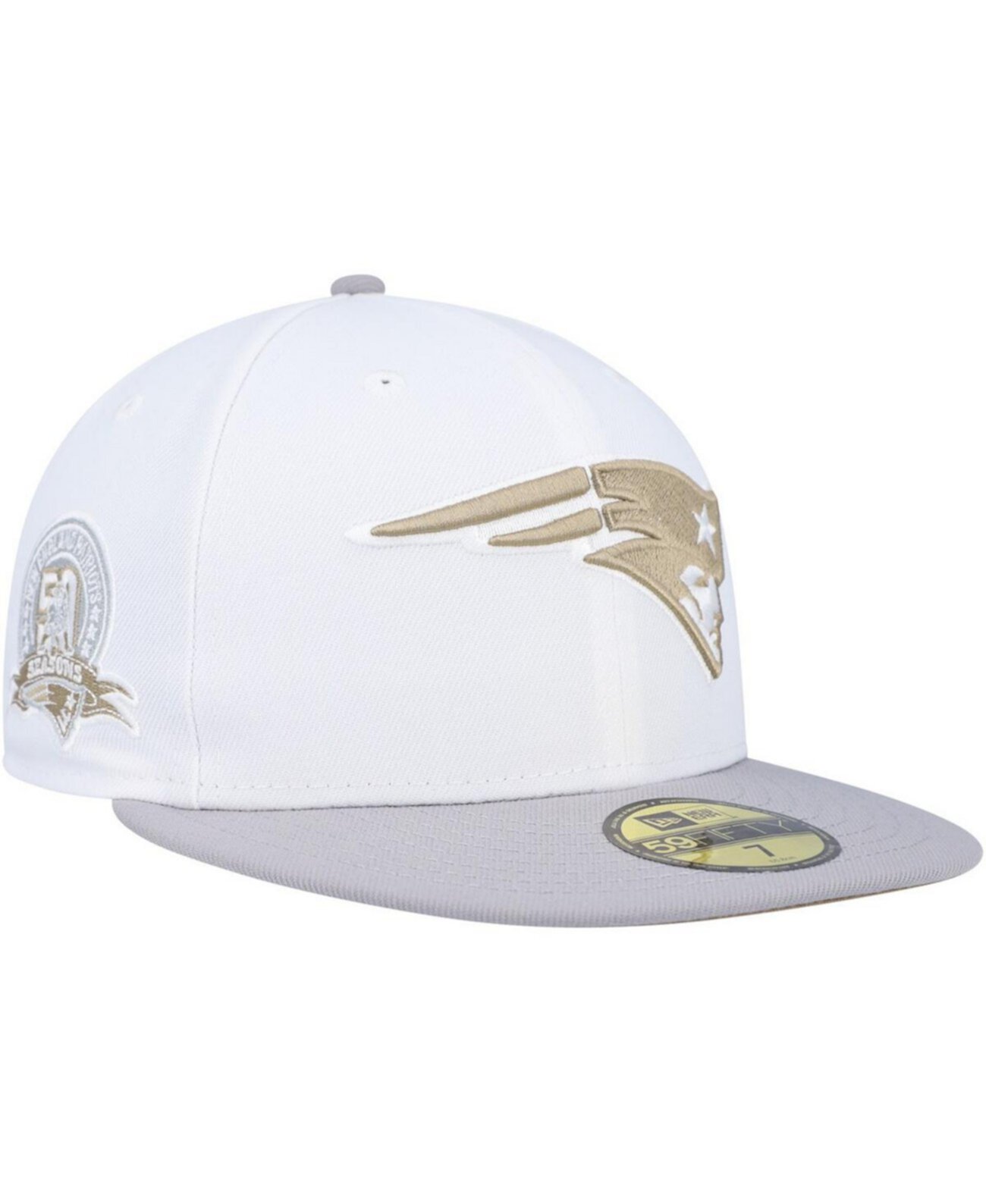 Мужская белая, серая приталенная шляпа New England Patriots 50th Anniversary Gold Undervisor 59FIFTY New Era