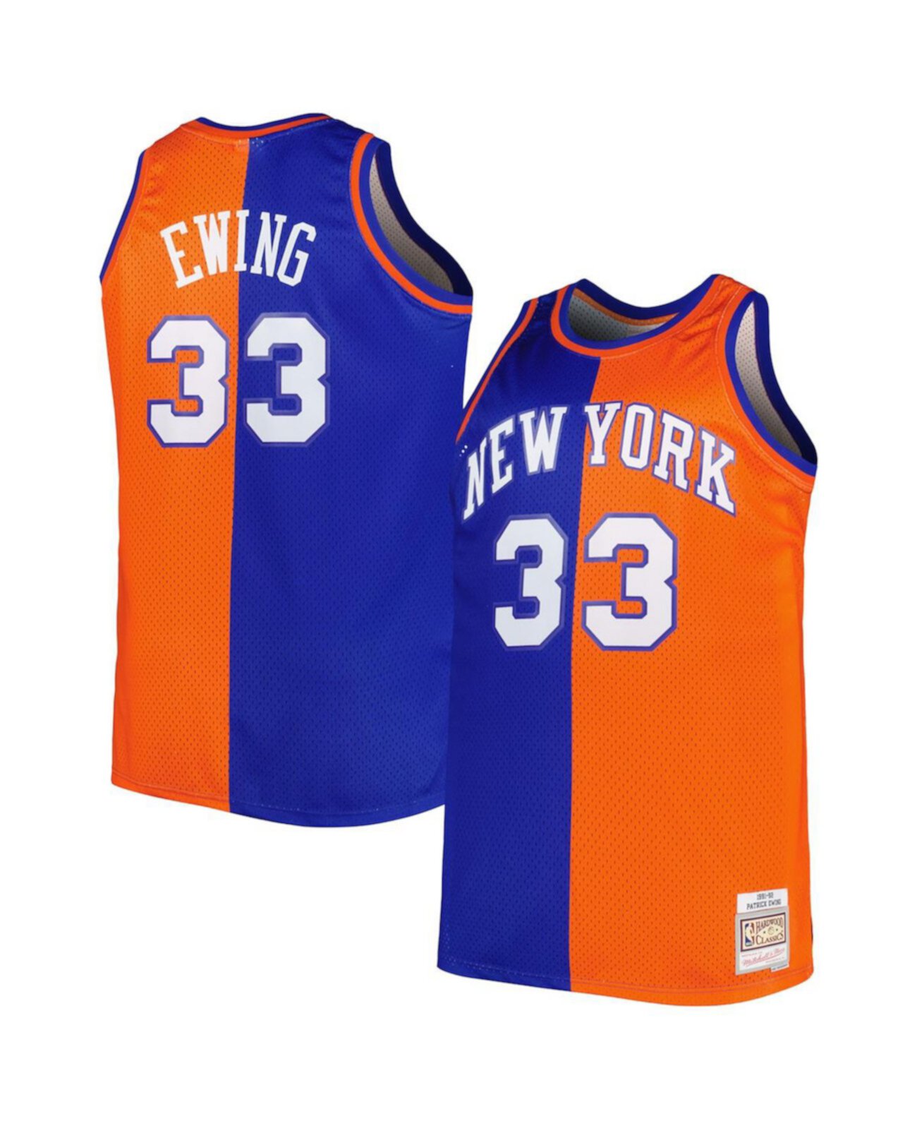 Мужская джерси Patrick Ewing New York Knicks с цветным сплит-дизайном, 100% полиэстер Mitchell & Ness