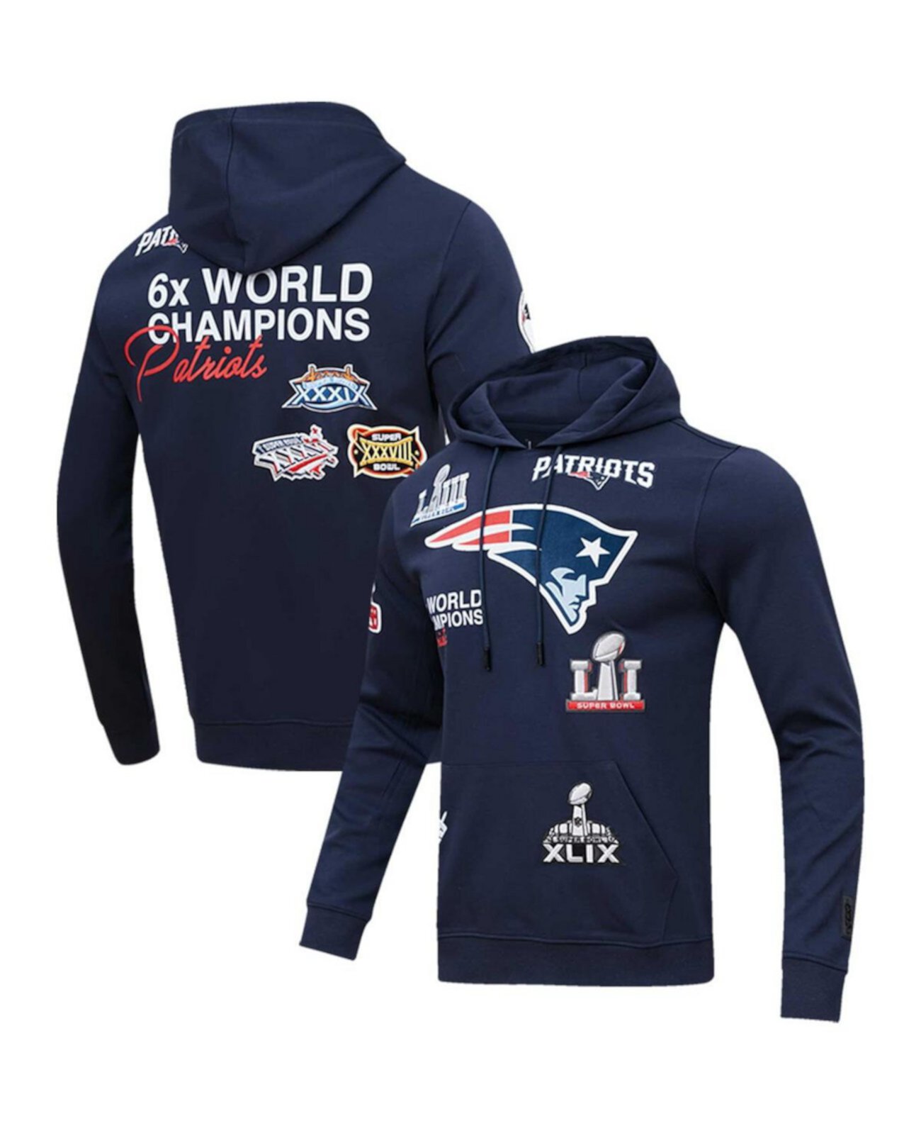 Мужская темно-синяя толстовка с капюшоном New England Patriots 6x Super Bowl Champions Pro Standard