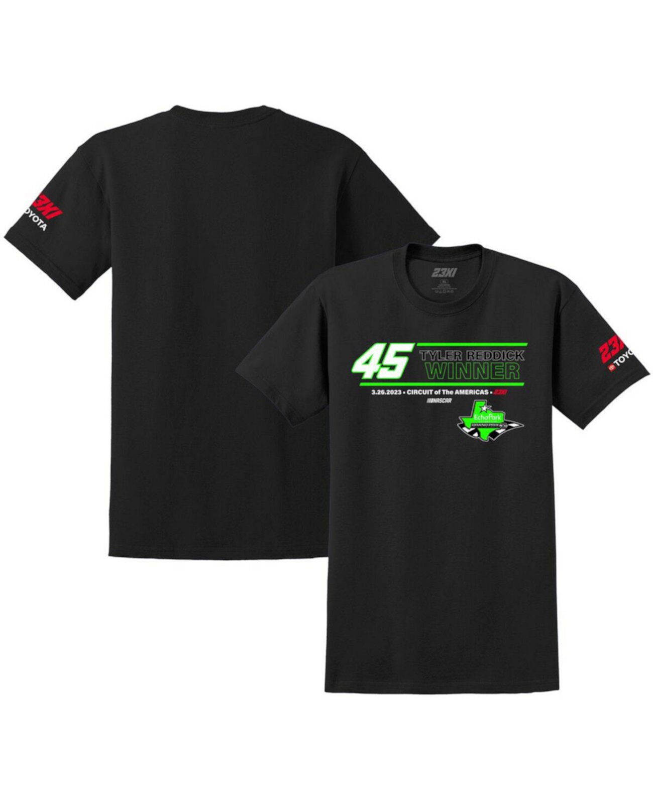 Мужская черная футболка Tyler Reddick 2023 EchoPark Automotive Grand Prix Winner 23xi Racing