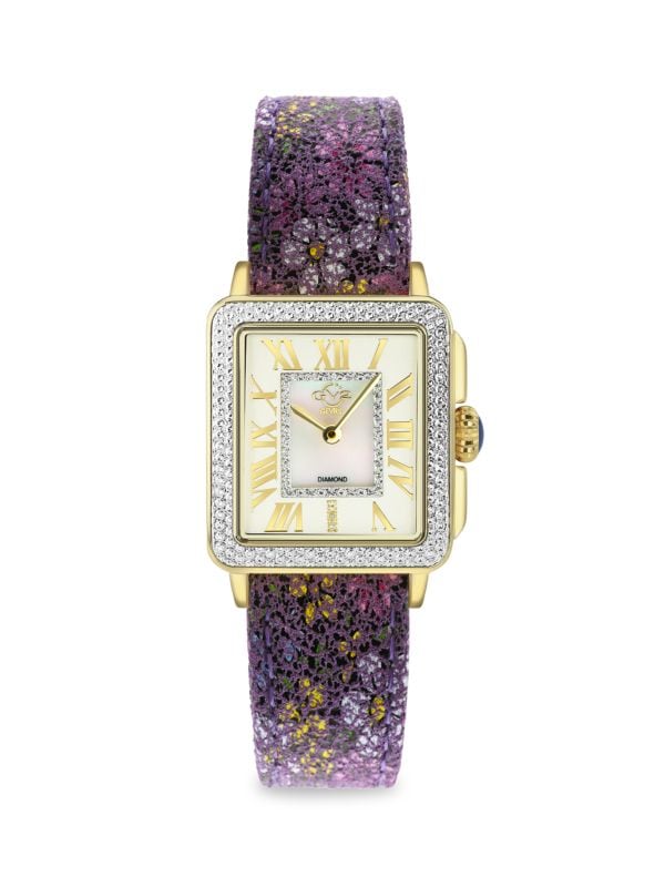 Часы Padova 30 мм с сапфировыми кристаллами и кожаным ремешком с цветочным принтом GV2