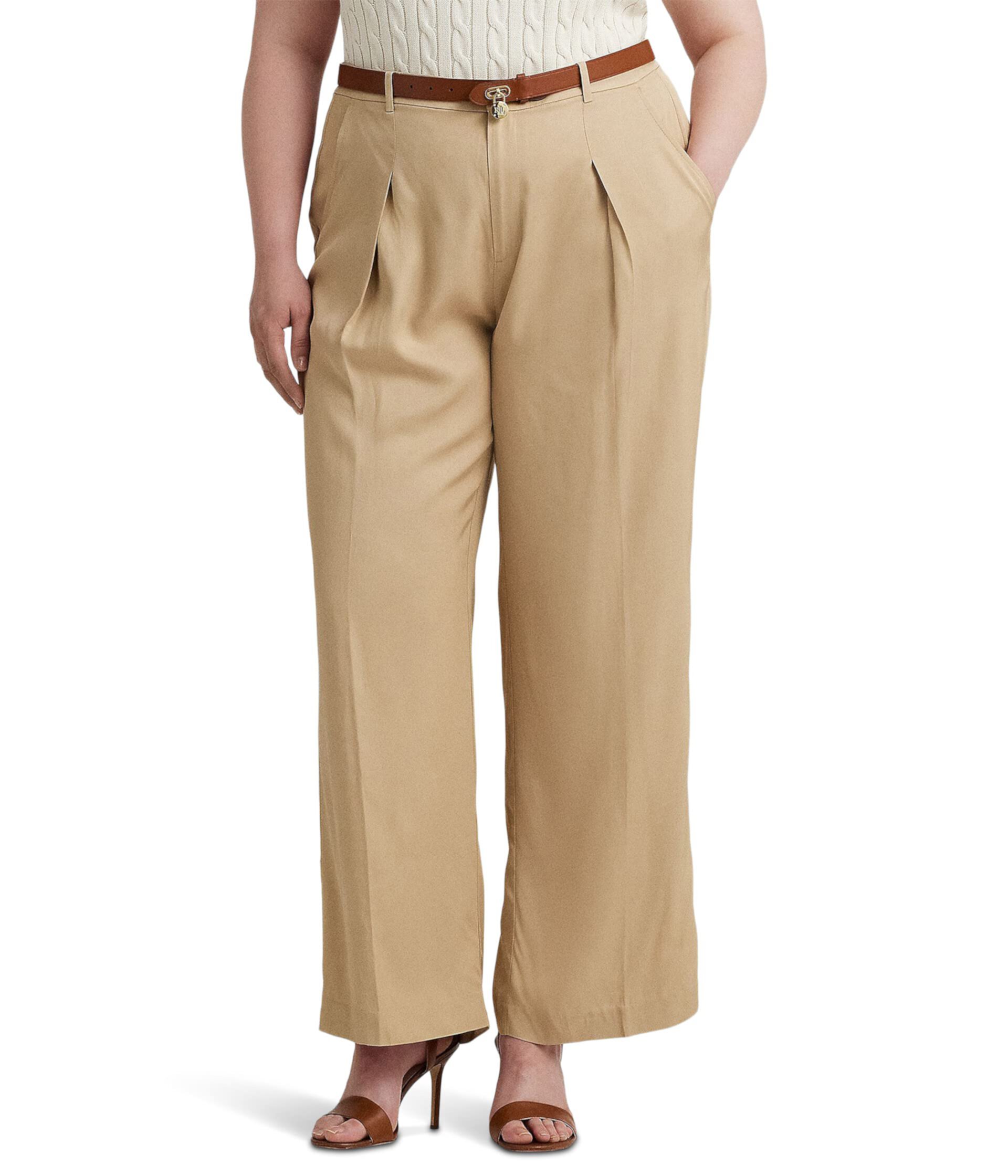 Купить Повседневные брюки Плюс размер Широкие брюки из твила со складкамиRalph Lauren, цвет - белый, по цене 9 930 рублей в интернет-магазинеUsmall.ru