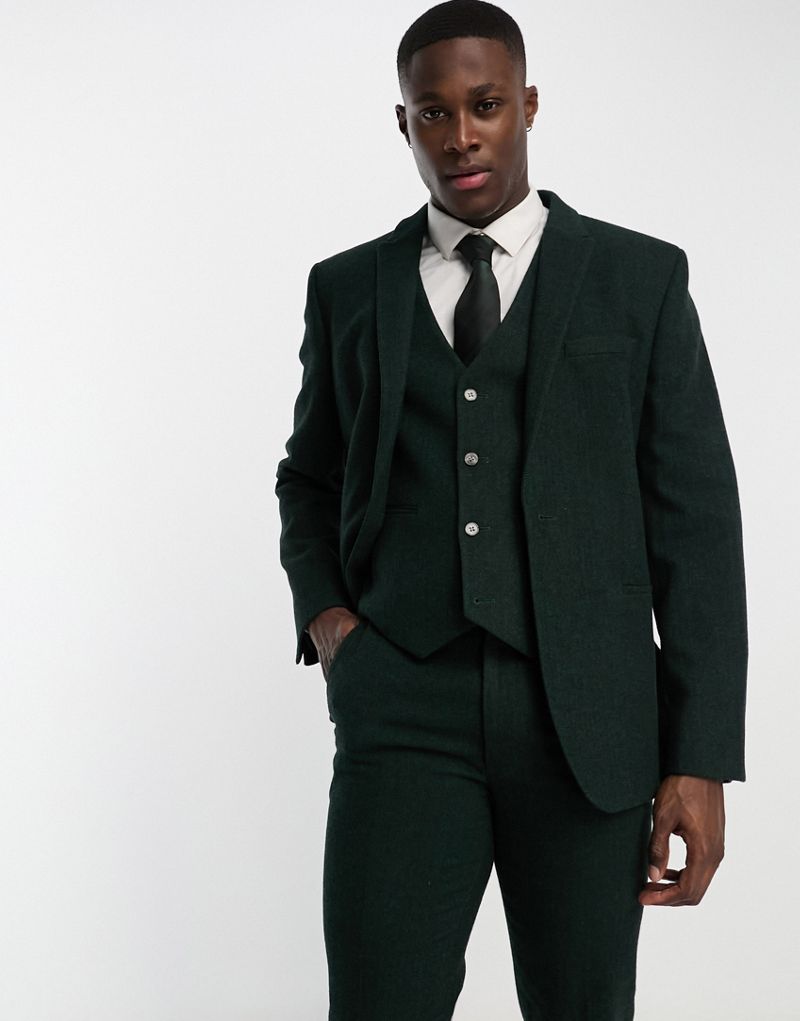 Зеленый тонкий костюмный пиджак с узором «елочка» ASOS DESIGN ASOS DESIGN