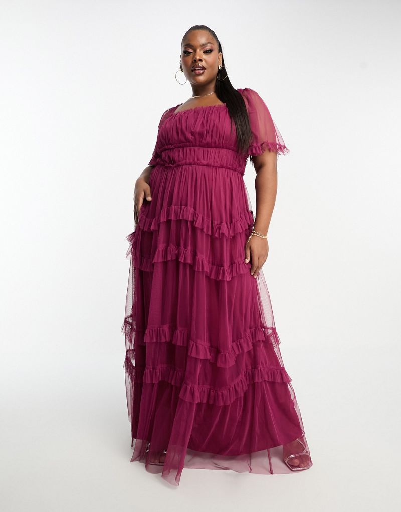 Эффектное многоярусное платье макси красно-сливового цвета Anaya Plus Anaya