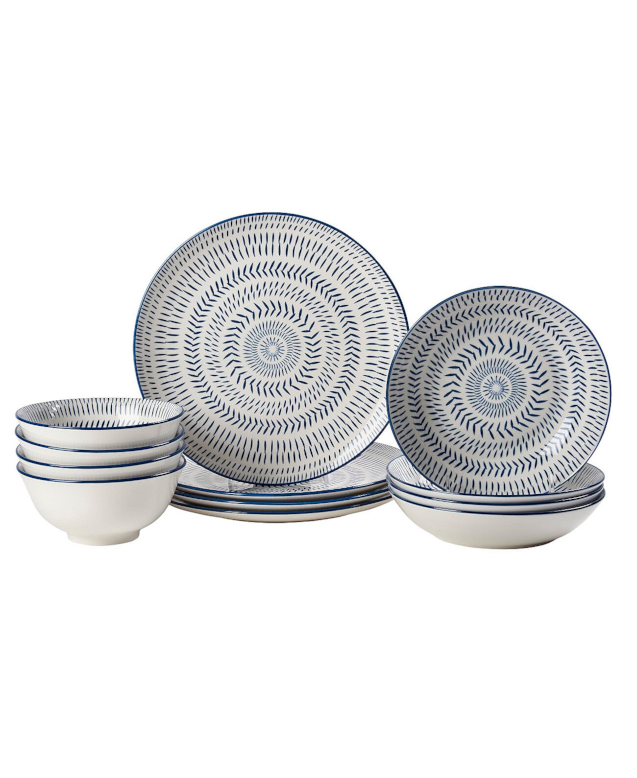 Темно-синий набор столовой посуды с тампопечатью, 12 предметов, сервис на 4 персоны Tabletops Gallery
