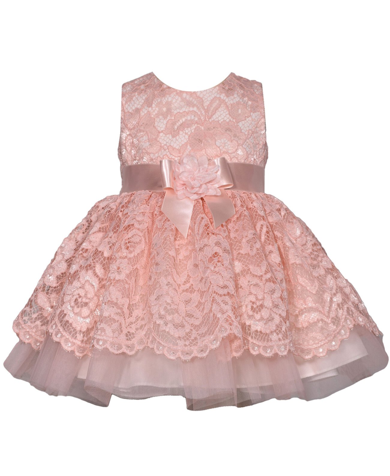 Кружевное платье для маленьких девочек с бантом на талии из ленты Bonnie Baby