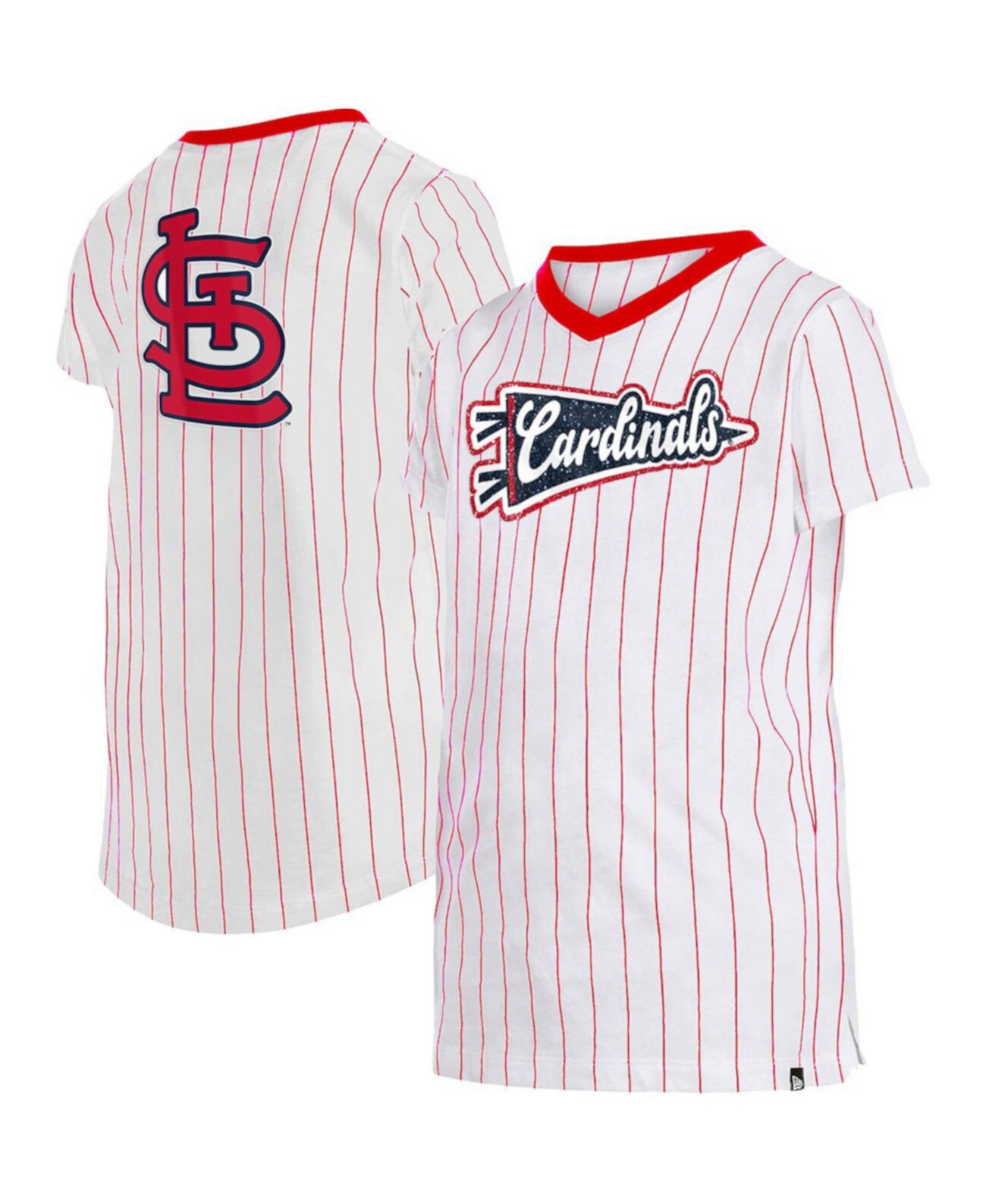 Белая футболка Big Girls St. Louis Cardinals в тонкую полоску с v-образным вырезом New Era