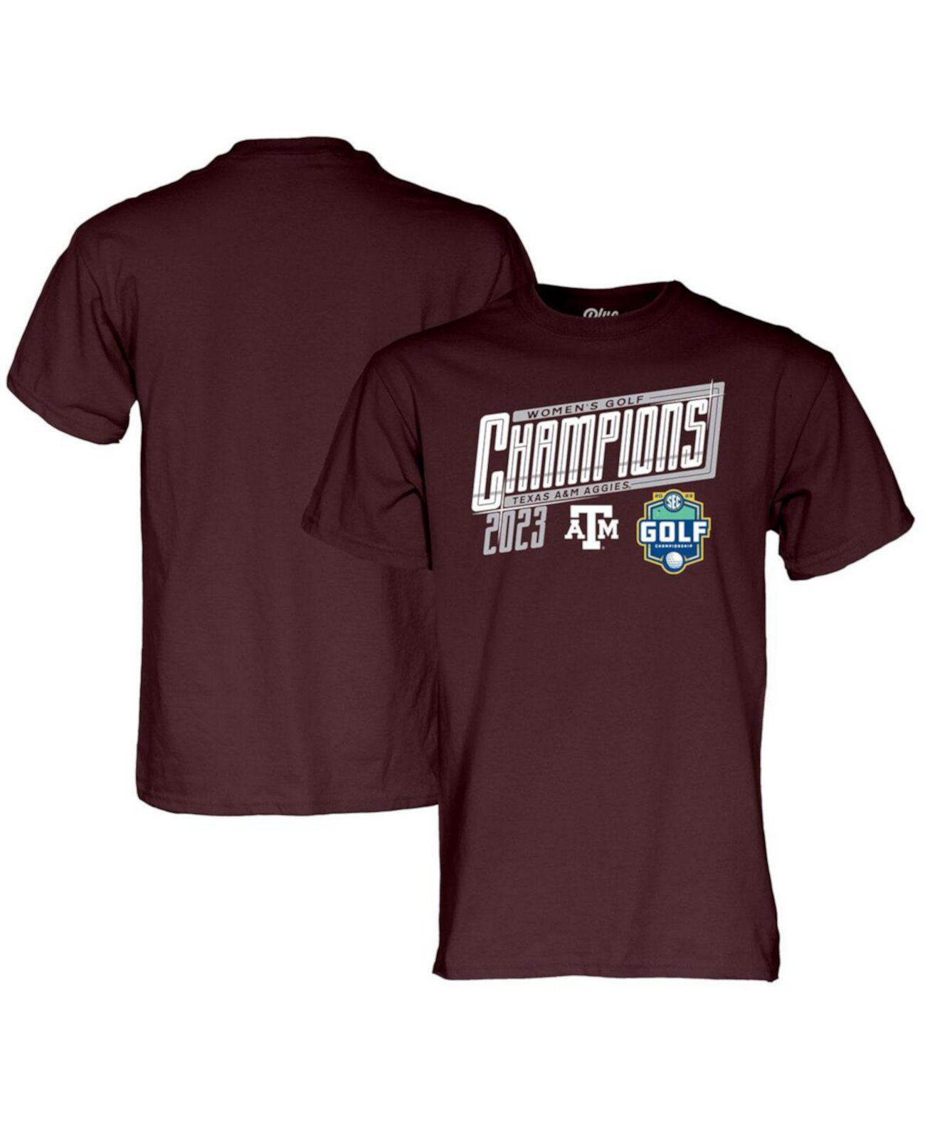Мужская темно-бордовая футболка Texas A&M Aggies 2023 SEC, женская футболка Golf Champions Blue 84