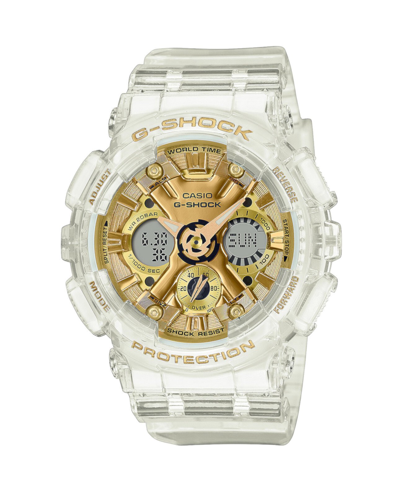Унисекс аналоговые цифровые часы из прозрачной пластмассы 45,9 мм, GMAS120SG-7A G-Shock