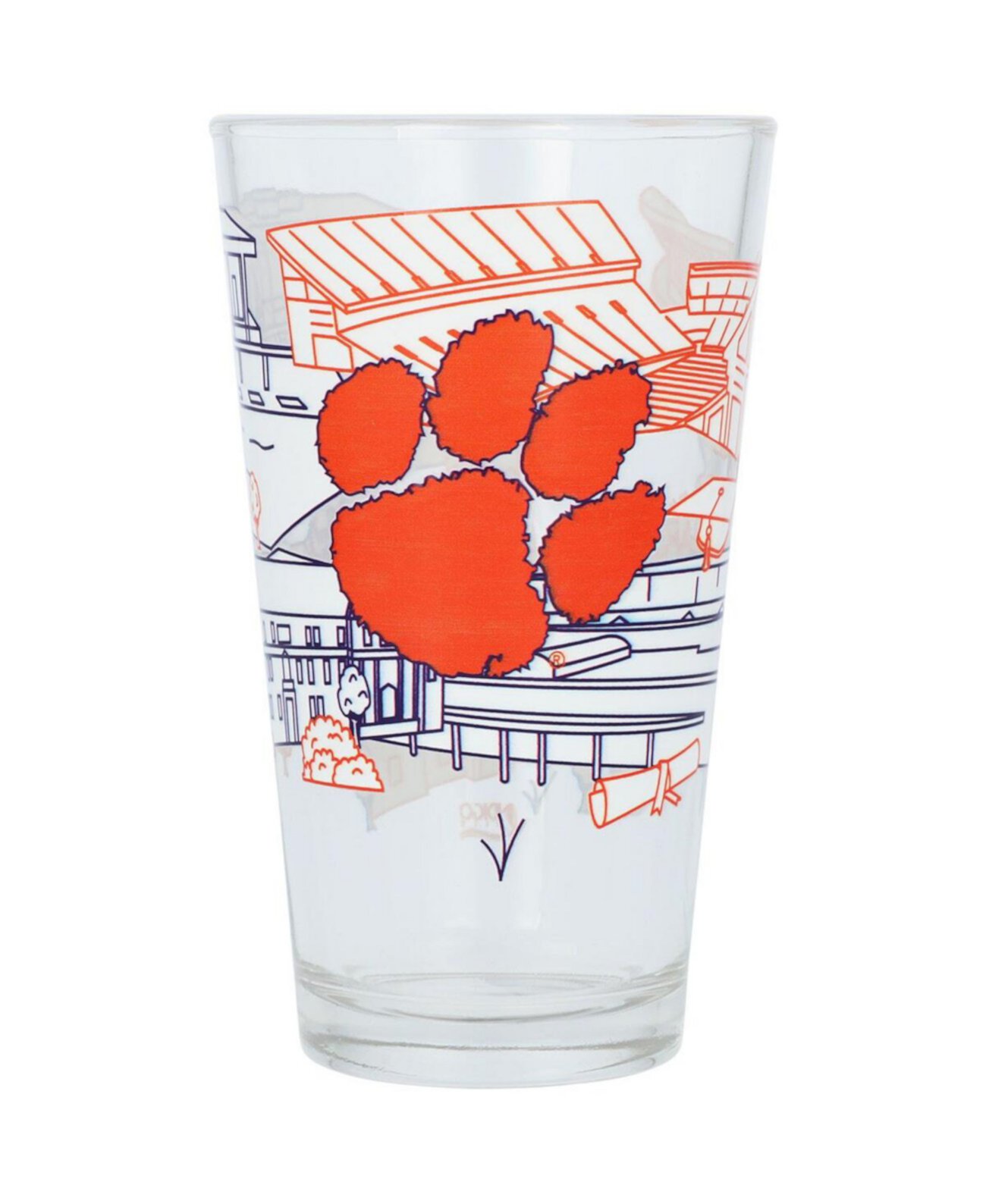 Стекло Clemson Tigers с рисунком Campus Line Art, 16 унций, пинта Indigo Falls