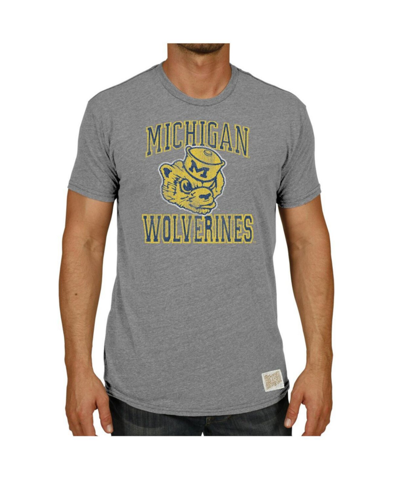 Мужская футболка Heather Grey Michigan Wolverines в винтажном стиле с надписью Wolverbear Tri-Blend Original Retro Brand