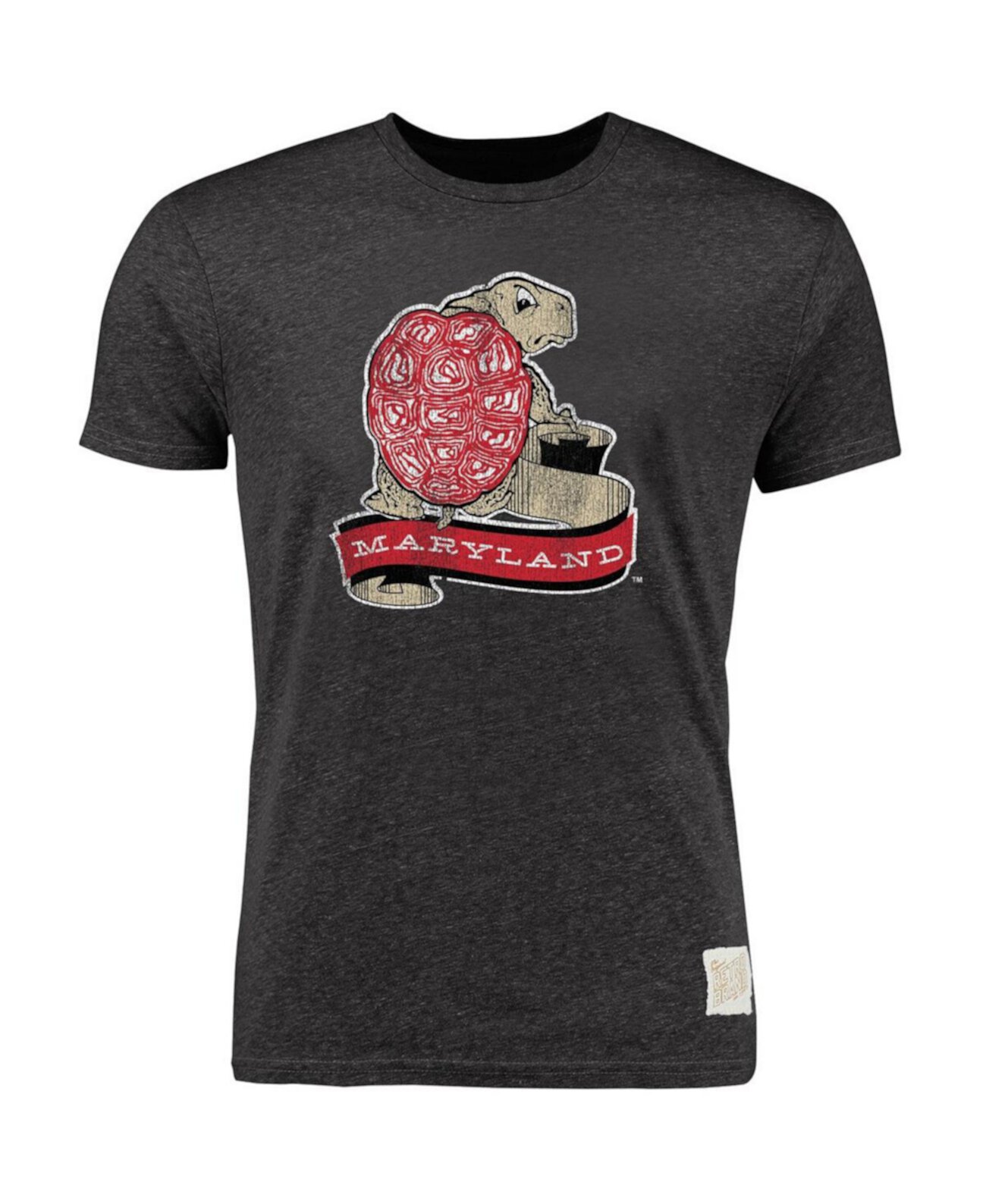 Мужская футболка из трех смесовых материалов в винтажном стиле с изображением Хизер Черная Мэриленд Террапинс Original Retro Brand