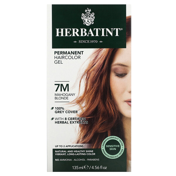 Гель-стойкая краска для волос, 7M, блондин цвета красного дерева, 4,56 жидких унций (135 мл) Herbatint