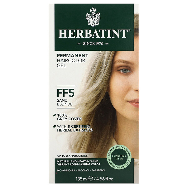 Гель-стойкая краска для волос, FF 5, песочный блондин, 4,56 жидких унций (135 мл) Herbatint