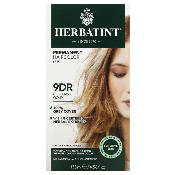 Гель-стойкая краска для волос, 9DR, медно-золотой, 4,56 жидких унций (135 мл) Herbatint