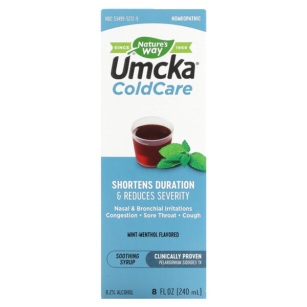Umcka, ColdCare, успокаивающий сироп, мятный ментол, 8 унций (240 мл) Nature's Way