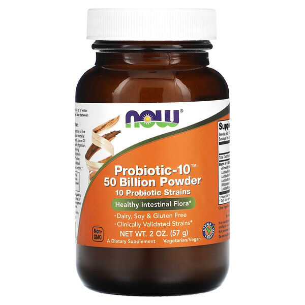 Probiotic-10 Powder (Порошок), 50 Billion, 2 oz (Унции) (57 g) (50 Billion per g) NOW Foods