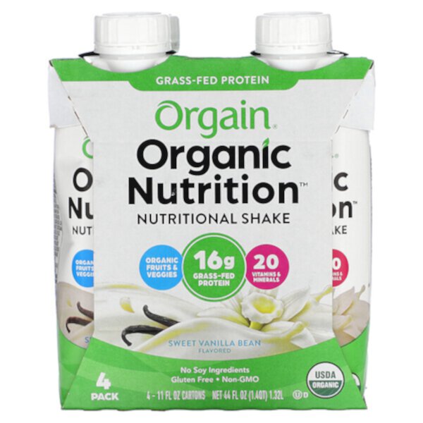 Organic Nutrition, Пищевой коктейль со сладкими стручками ванили, 4 упаковки по 11 жидких унций (330 мл) каждая Orgain