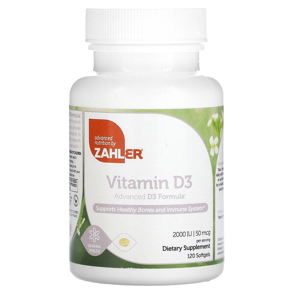 Vitamin D3, Advanced D3 Formula, 50 mcg (2,000 IU), 120 Softgels Zahler