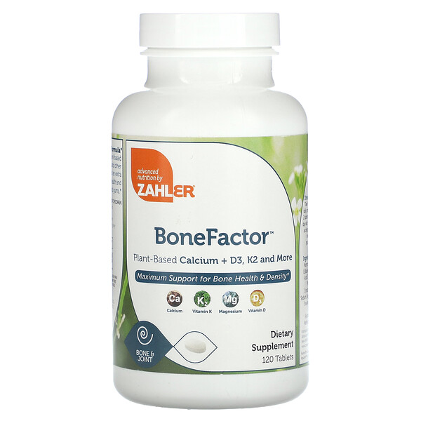 BoneFactor, Кальций растительного происхождения, D3+K2, 120 таблеток Zahler