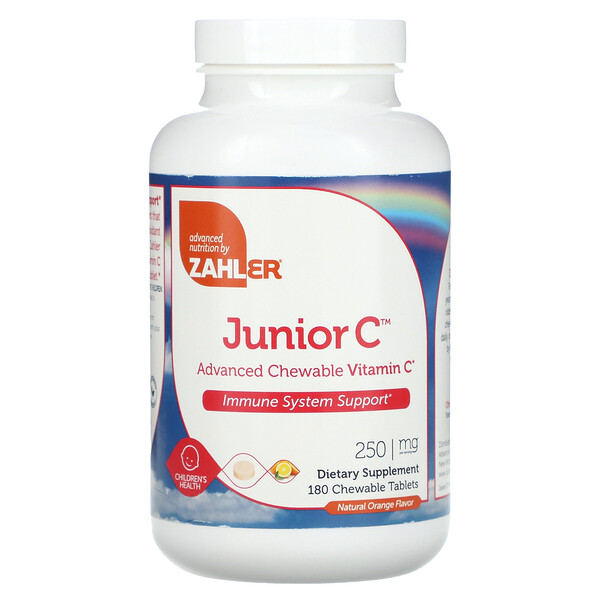 Junior C, Улучшенный жевательный витамин С, натуральный апельсин, 250 мг, 180 жевательных таблеток Zahler