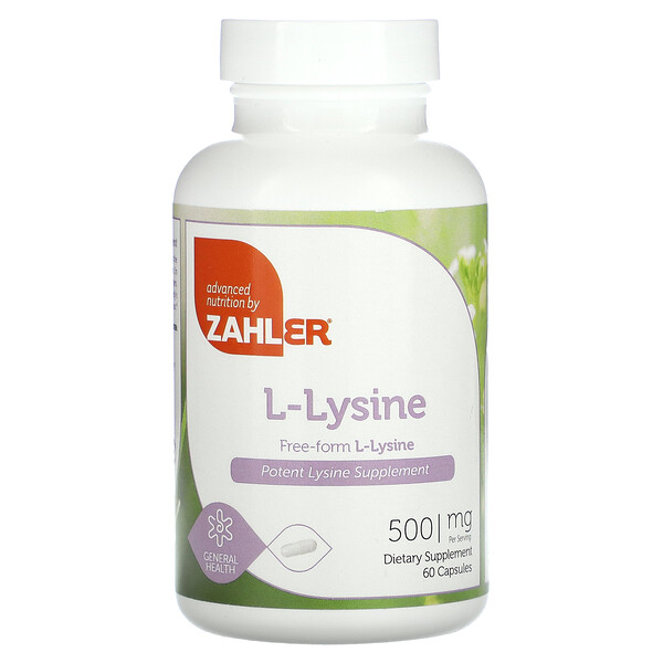 L-лизин, свободная форма, 500 мг, 60 капсул Zahler