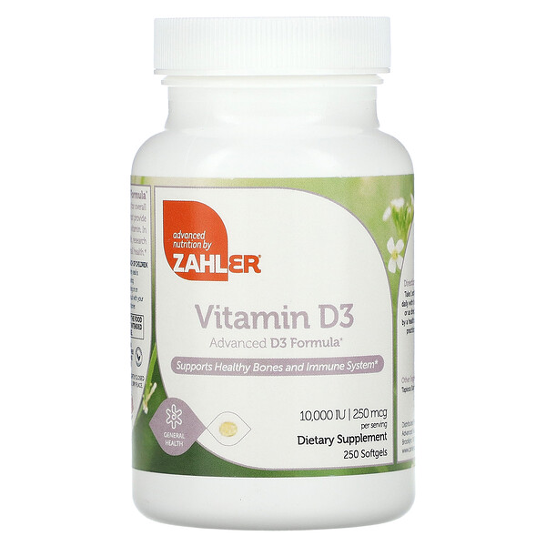 Vitamin D3, Advanced D3 Formula, 250 mcg (10,000 IU), 250 Softgels Zahler