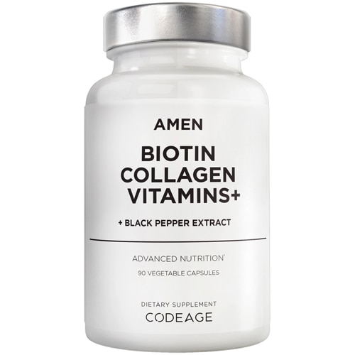 Amen Biotin Collagen Peptides - Витамины C и E, фолаты, кератин, гиалуроновая кислота, 90 растительных капсул Codeage