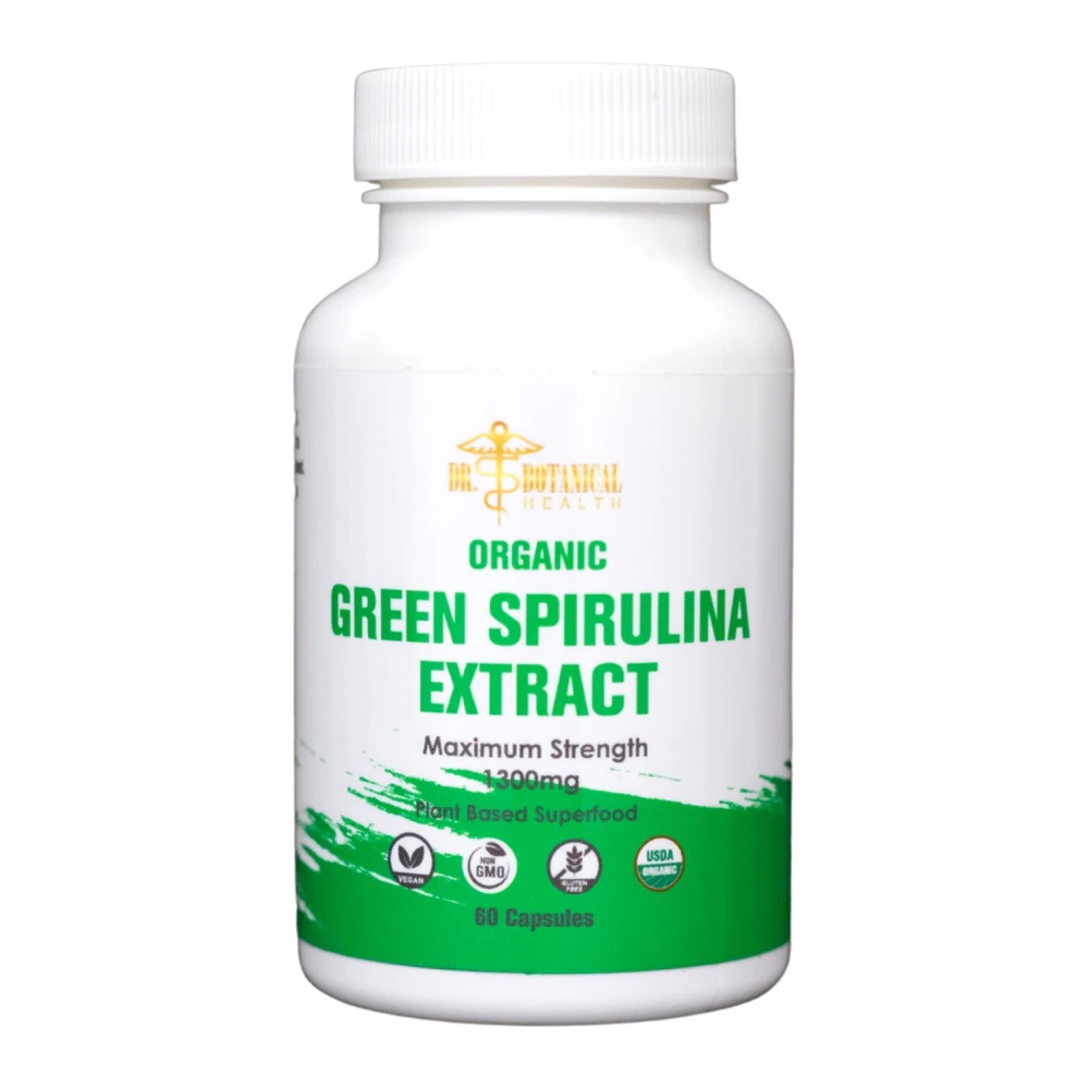 Green Spirulina Capsules - Organic -- 1300 mg - 60 Capsules Dr. Botanical Health