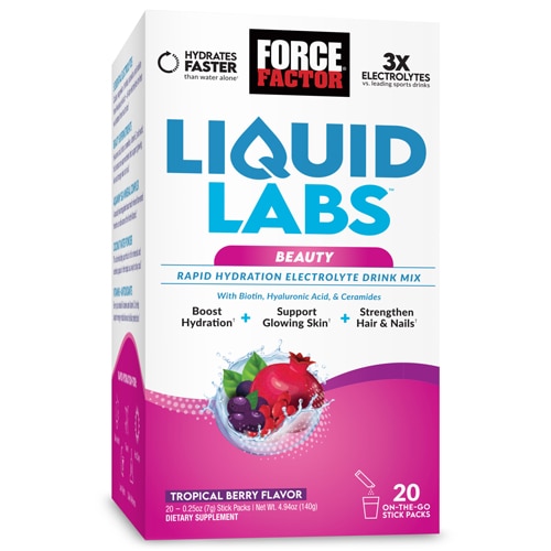 Liquid Labs Beauty Rapid Hydration Electrolyte Drink Mix Tropical Berry -- 20 пакетиков в стиках Force Factor
