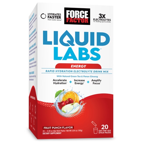 Liquid Labs Energy Rapid Hydration Electrolyte Drink Mix Fruit Punch -- 20 пакетиков в стиках Force Factor