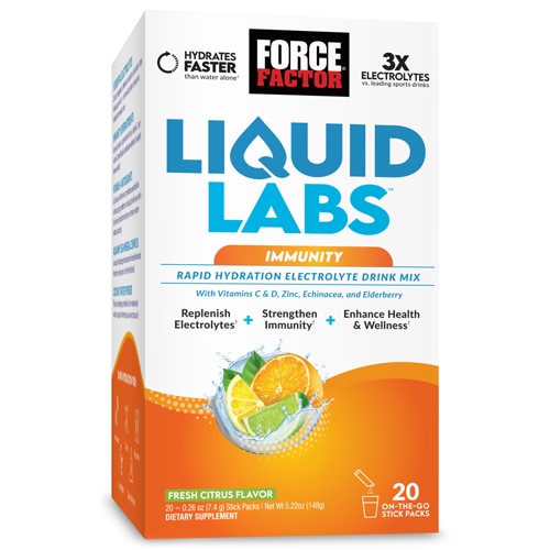 Liquid Labs Immunity Rapid Hydration Electrolyte Drink Mix Fresh Citrus -- 20 пакетиков в пакетиках Force Factor