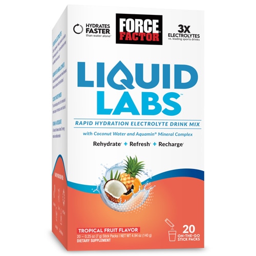 Liquid Labs Rapid Hydration Electrolyte Drink Mix Tropical Fruit -- 20 пакетиков в пакетиках Force Factor