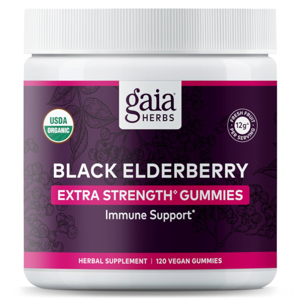 Black Elderberry Extra Strength Gummies (Жевательные конфеты) -- 120 Gummies Gaia Herbs