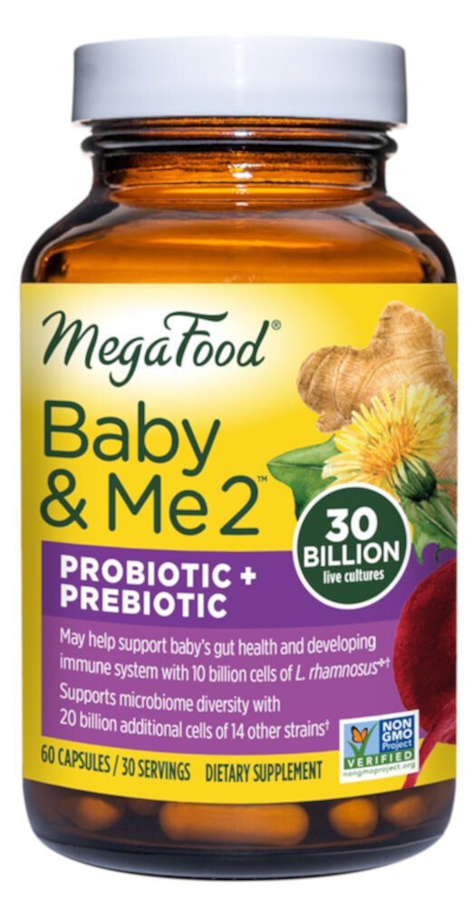 Пренатальный пробиотик + пребиотик Baby & Me 2 — 30 миллиардов — 60 капсул MegaFood