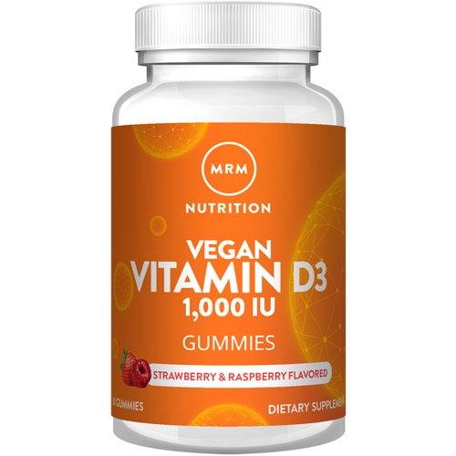 Жевательные конфеты Vegan Vitamim D3 с клубникой и малиной — 1000 МЕ — 60 жевательных конфет MRM