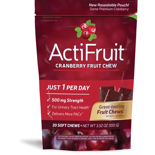 Жевательные конфеты ActiFruit с клюквой, 500 мг, 20 шт. для здоровья мочевыводящих путей Nature's Way