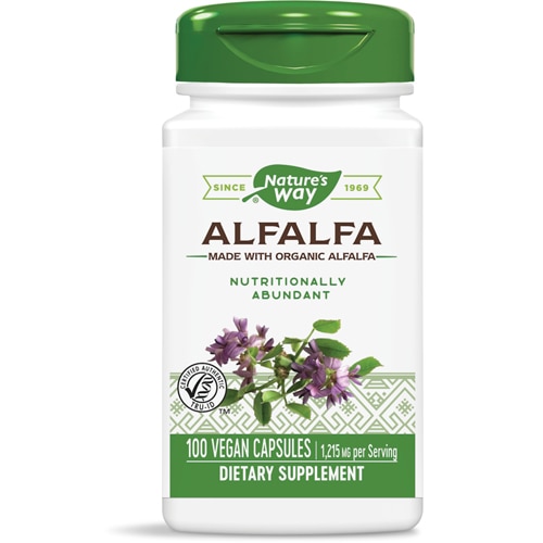 Alfalfa - Made with Organic Alfalfa -- 1,215 mg Per Serving (Порция) - 100 Vegan Capsules (Веганские капсулы) Nature's Way