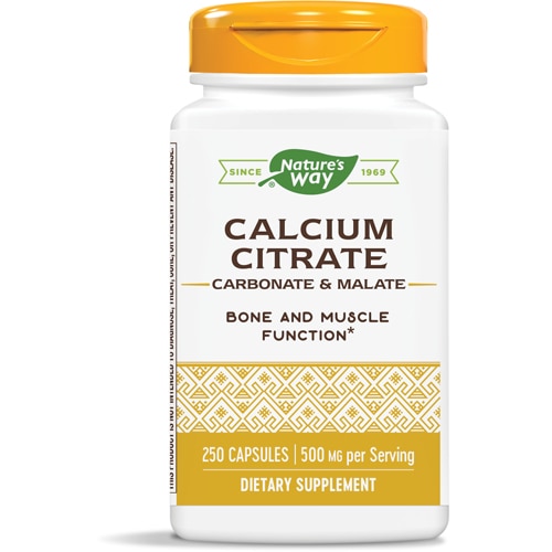 Calcium Citrate Carbonate and Malate -- 500 mg Per 2 Capsule serving - 250 Capsules (Капсулы) Nature's Way