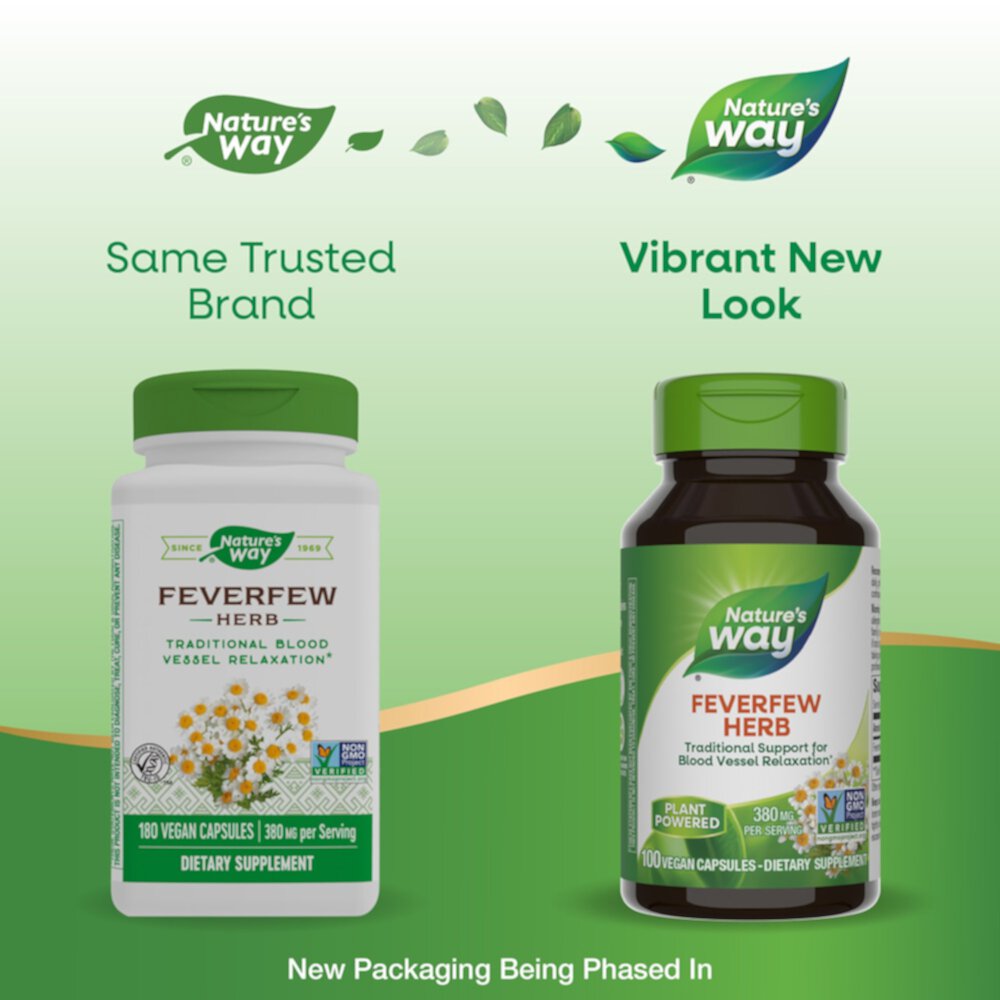 Feverfew -- 380 mg Per Serving (Порция) - 100 Vegan Capsules (Веганские капсулы) Nature's Way