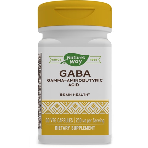 ГАМК - гамма-аминомасляная кислота - эффективность 250 мг - 60 растительных капсул Nature's Way