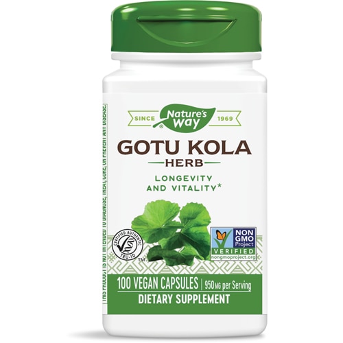Gotu Kola Herb - долголетие и жизненная сила - 950 мг на порцию - 100 веганских капсул Nature's Way