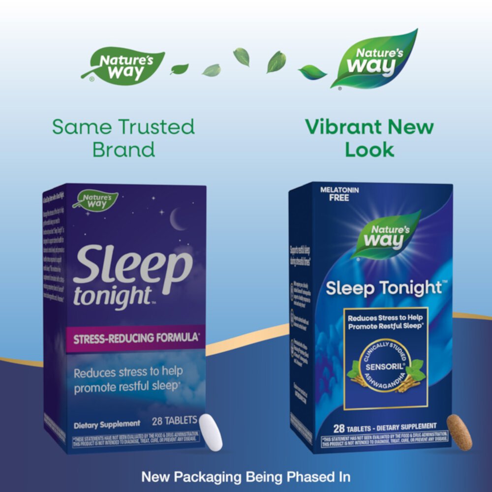 Sleep Tonight - Stress-Reducing Formula - With Ashwagandha and L-Theanine -- 28 Tablets (Таблетки) Nature's Way