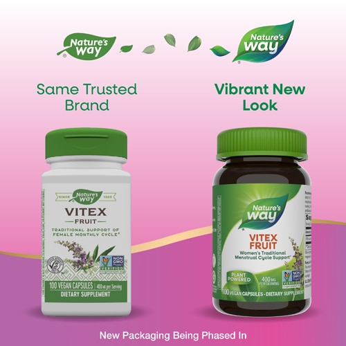 Vitex Fruit - Traditional Menstrual Cycle Support - Chasteberry -- 400 mg - 100 Vegan Capsules (Веганские капсулы) Nature's Way