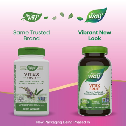 Vitex — Традиционная поддержка менструального цикла — 400 мг на порцию — 320 веганских капсул Nature's Way
